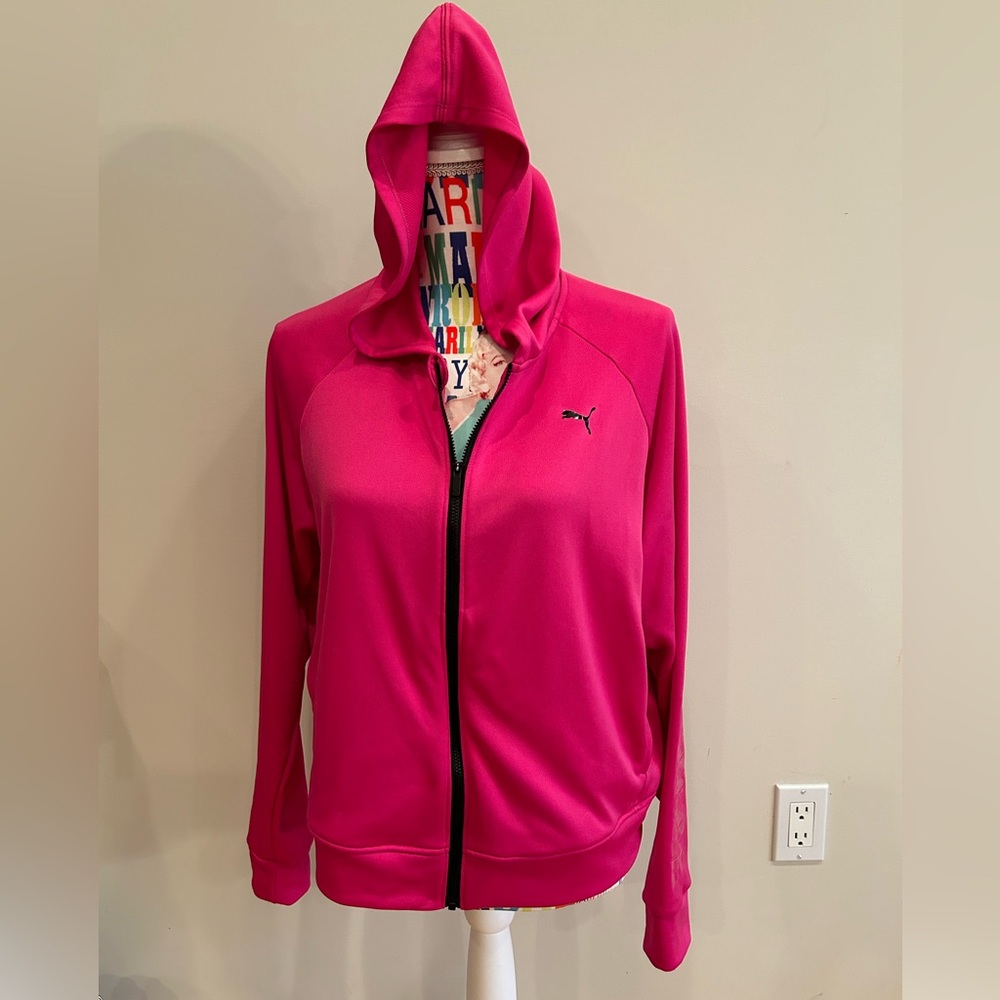 Puma pink zippered jacket with hood in excellent condition.